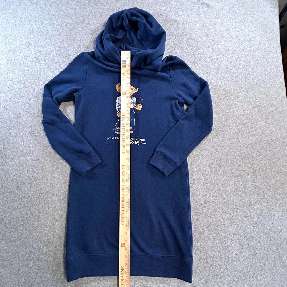 Polo Ralph Lauren Polo Bear Hoodie Dress Girls L 12 14 Blue Sweatshirt Dress